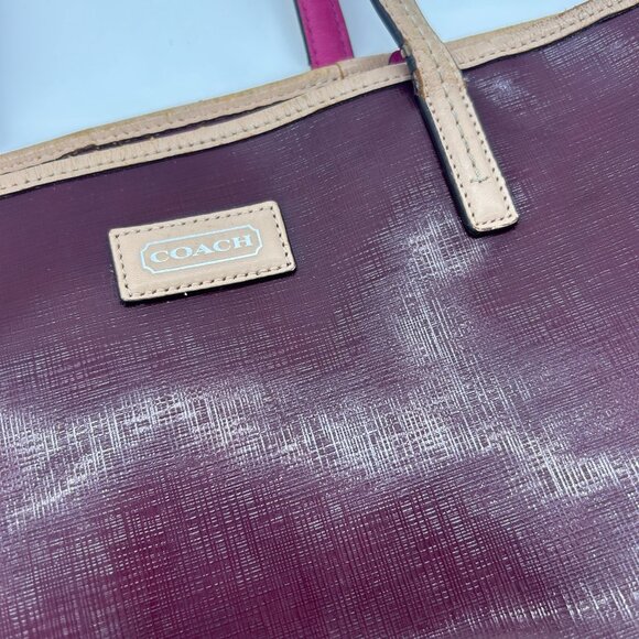 Coach Park Metro Patent Leather Large Tote Handbag Burgundy Red J1371-F25028 - Picture 15 of 16